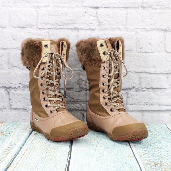 Pajar Brown Grip Faux Fur Leather Lace Up Mid Calf Winter Boots US 8-8.5 - Picture 3 of 9